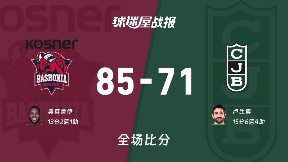 西篮甲巴斯克尼亚vs尤文图德战报：85-71，奥莫鲁伊13+2+1